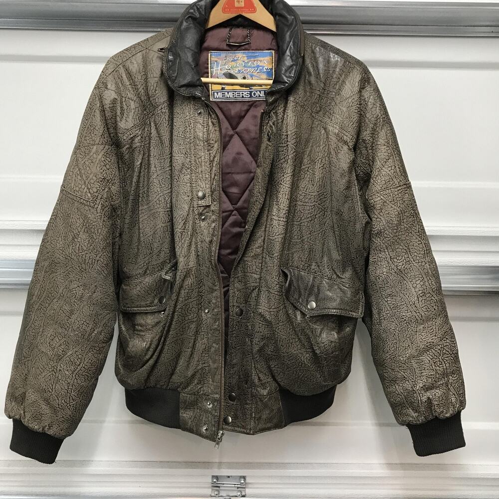 Vintage Members Only Leather Jacket Mens 46 Brown Bomber Hooded Quilted 90s